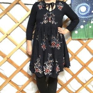 Navy Blue Embroidered Mini Dress